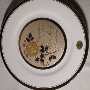 Vintage Chokin Congratulations On Your Golden Wedding Anniversary Plate 24K